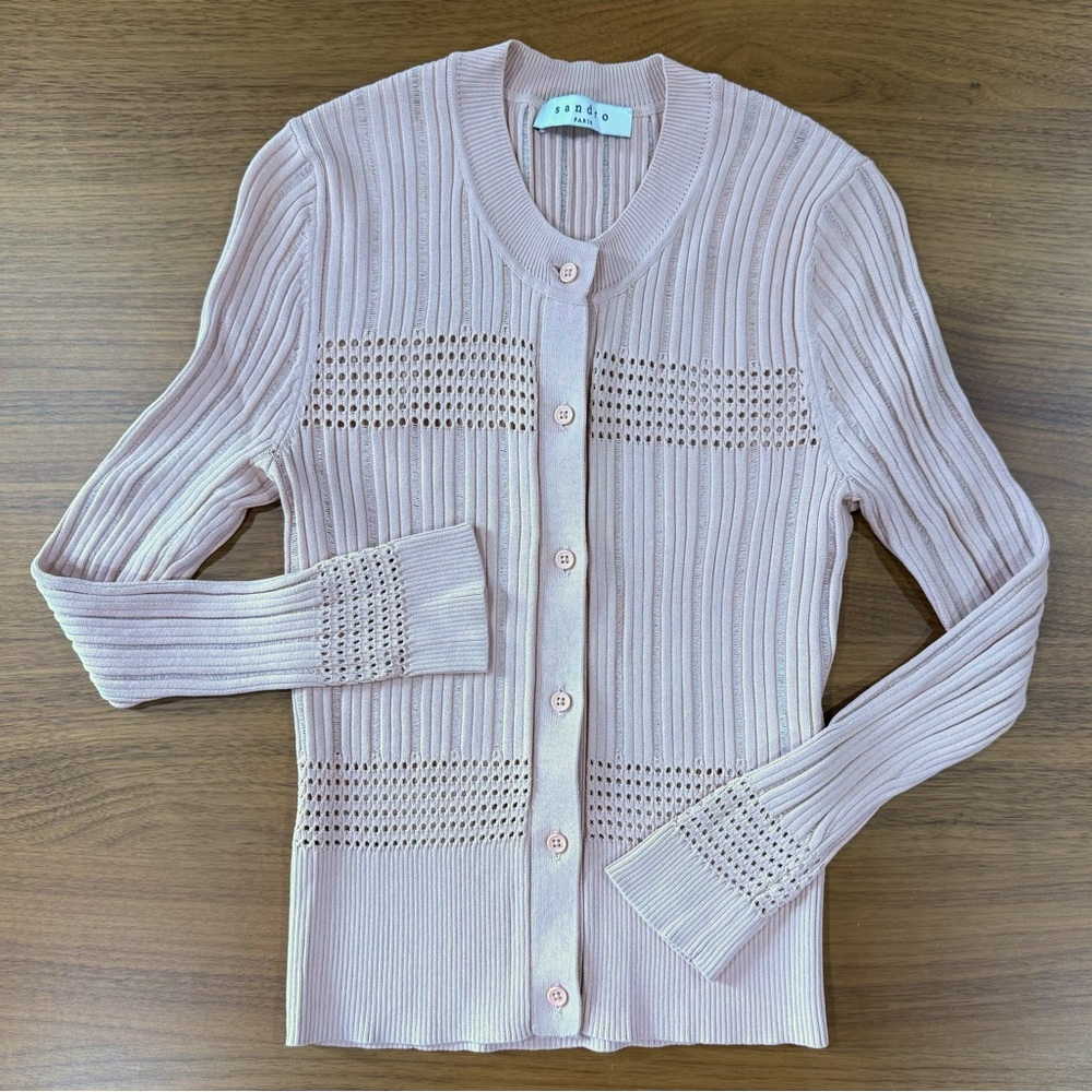Sandro Paris Knitwear Pink Stretch Cardigan Size 2 ( 1 FR )